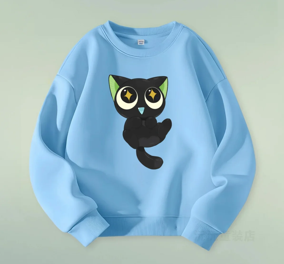 

Детский свитер с круглым вырезом с милым черным котом, мягкий и милый топ"