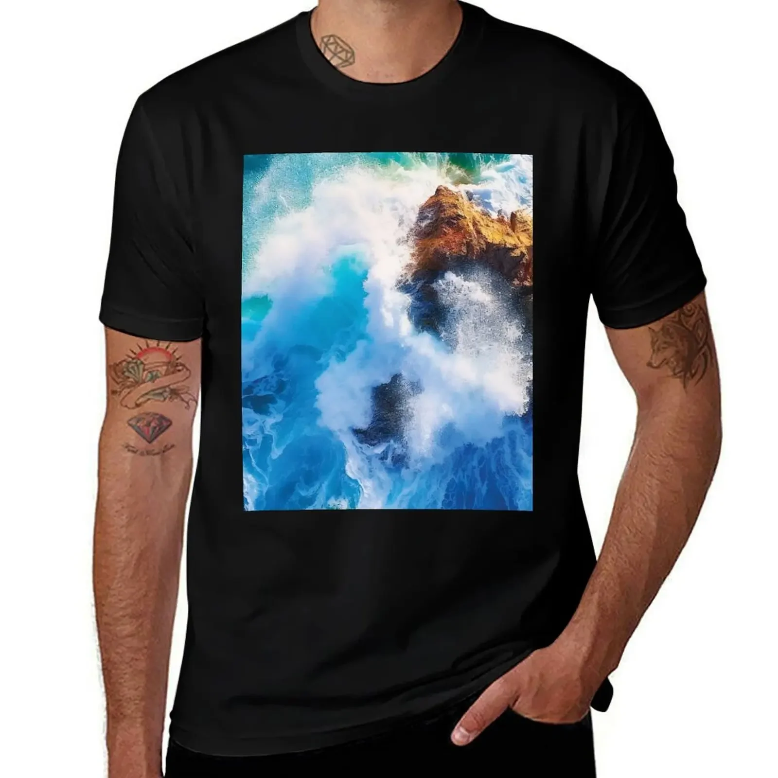 Ocean Waves Crashing On The Shore T-Shirt Short sleeve tee blue lock heavyweights mens designer clothes