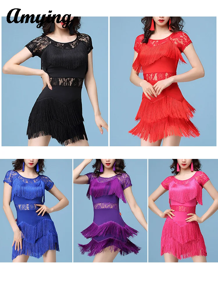 Vestido Sexy de baile latino con borlas para mujer, ropa para adultos con pantalones cortos, vestido de Salsa y Rumba, traje de práctica puesta en escena de salón