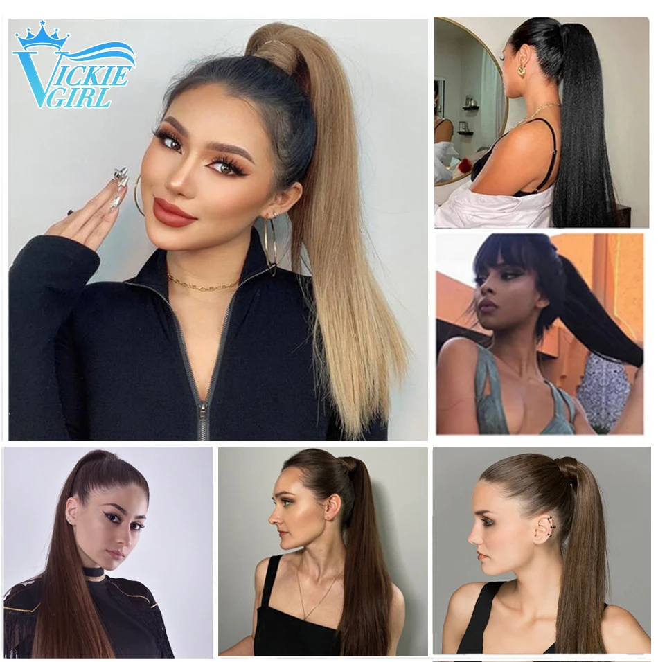 Ponytail Human Hair Wrap Around Drawstring Head Wear Natural Ponytail With Clip 10\