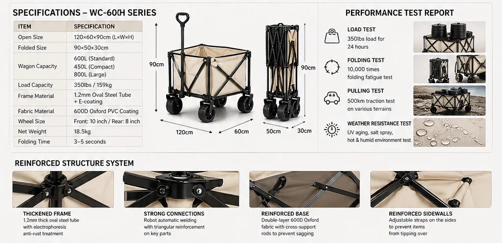 Wholesale Folding Wagon 175kg Heavy Duty Collapsible Utility Trolley for Outdoor Camping
