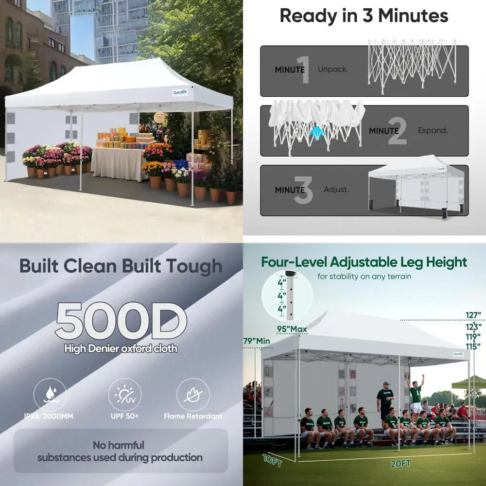 

Heavy Duty 10x20 Pop Up Canopy Tent - Commercial Grade Gazebo for Outdoor Sun and Rain Protection with Sandbags Included