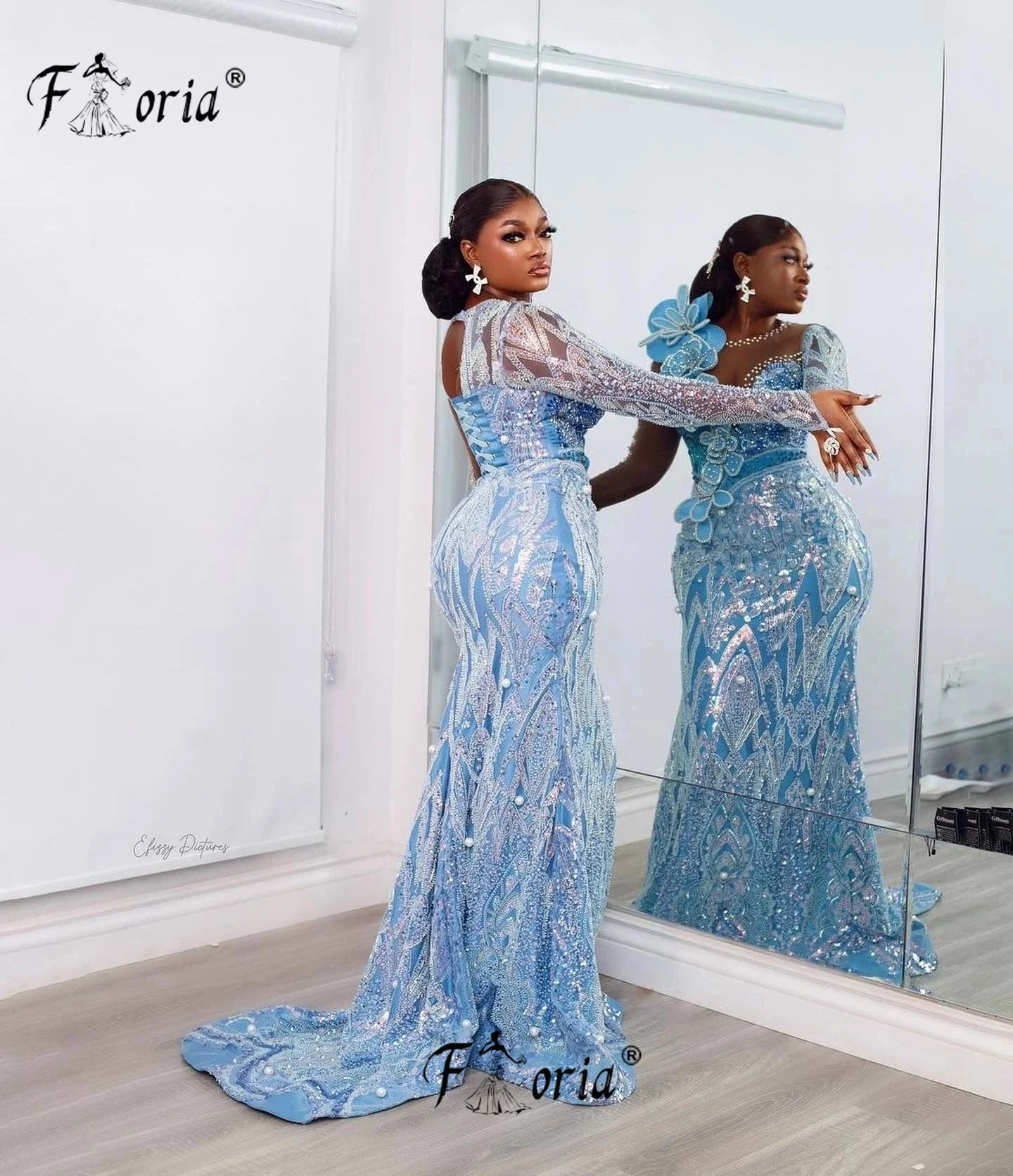 Elegante frisado noite mulher roupões 3d flor apliques rendas vestidos de festa azul vestido de baile preto meninas vestidos noche personalizado