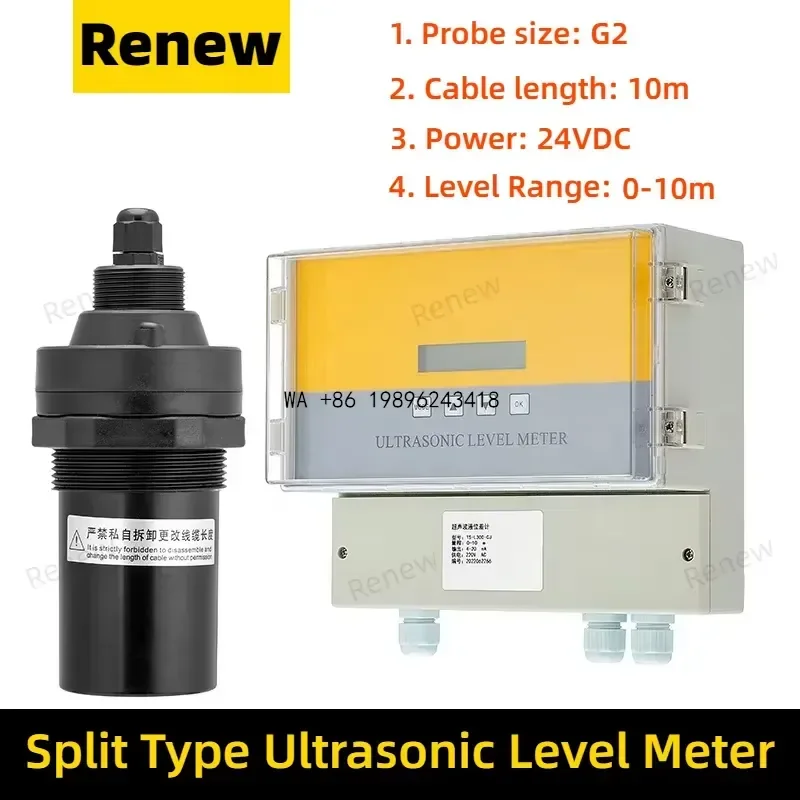 Wmwmnu Split Ultrasonic Level Meter 4-20mA Relay HART Output Sensor 24VDC 220VAC Power 4 Wires Level Measuring