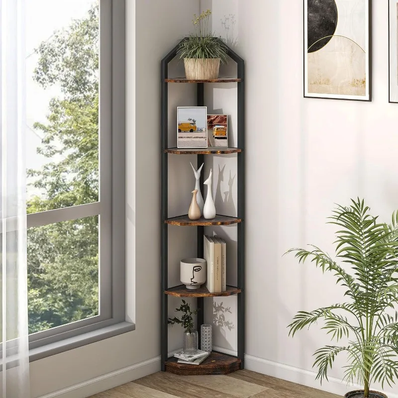 5 Tier Corner Shelf, 70” Corner Shelf Stand, Corner Bookshelf Plant Stand, Storage Shelf for Bathroom, Living Room, Kitchen