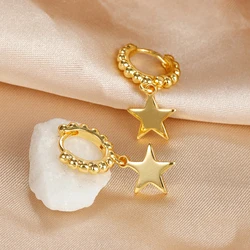 Star Hoop Earrings Gold Color Geometric Small Pendant Huggie Punk Hip-Hop Piercing Earrings For Women Stainless Steel Jewelry
