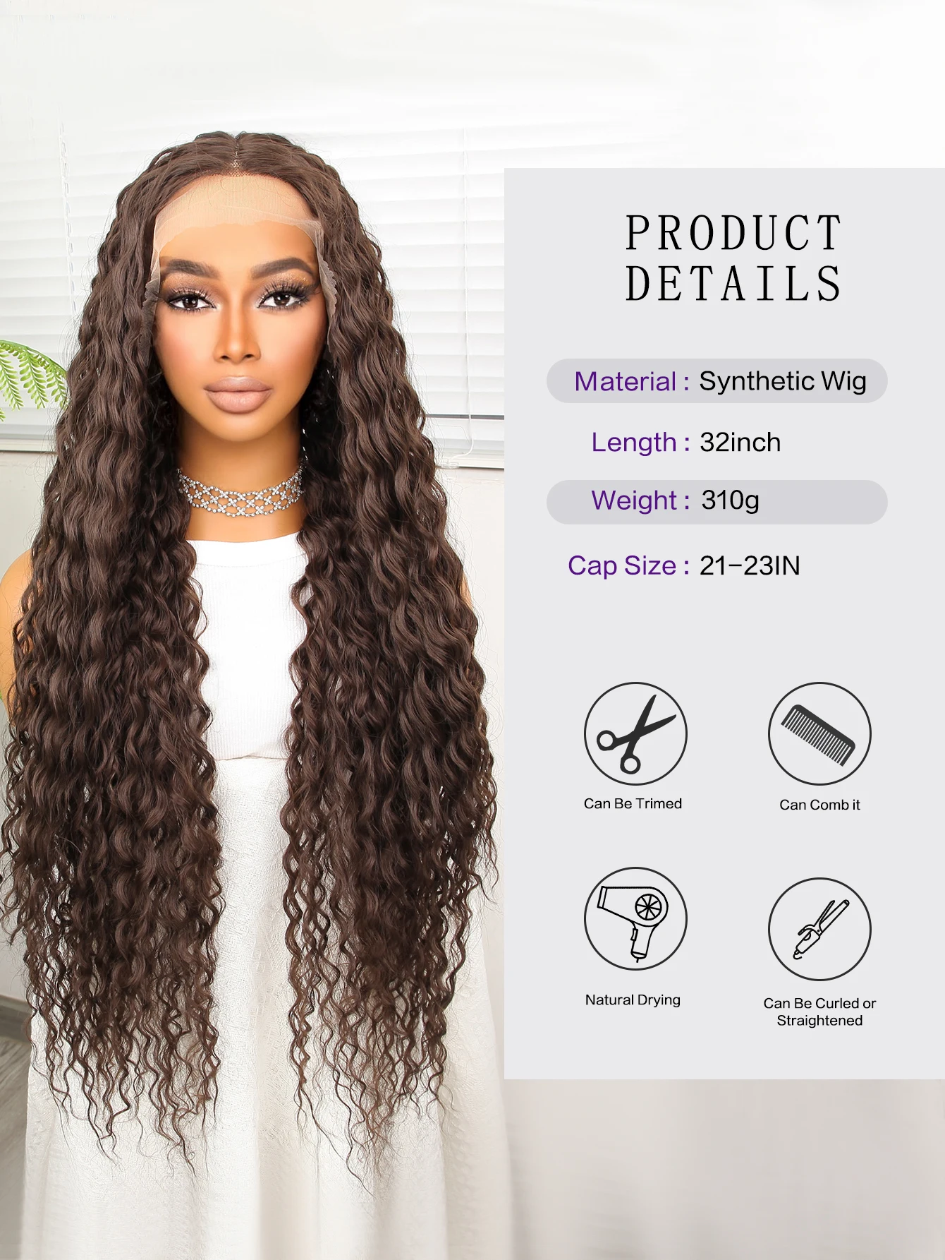 13/4.5*1 T LaceFront Wigs Women Wavy Natural Stylish Synthetic Wig 32inch  Long Curly HIgh Quality Brown For Black Women Heat