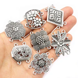 10pcs Antique Silver Color Vintage Flower Connector Charms Pendant DIY Jewelry Making Accessories Findings for Necklace Bracelet