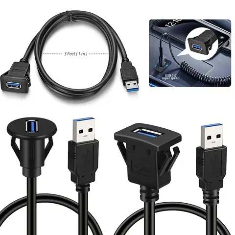 새로운 USB 3.0 2.0 포트 남성 여성 방수 플러시 패널 마운트 연장 케이블 자동차 트럭 보트 오토바이 1M에 대 한 버클