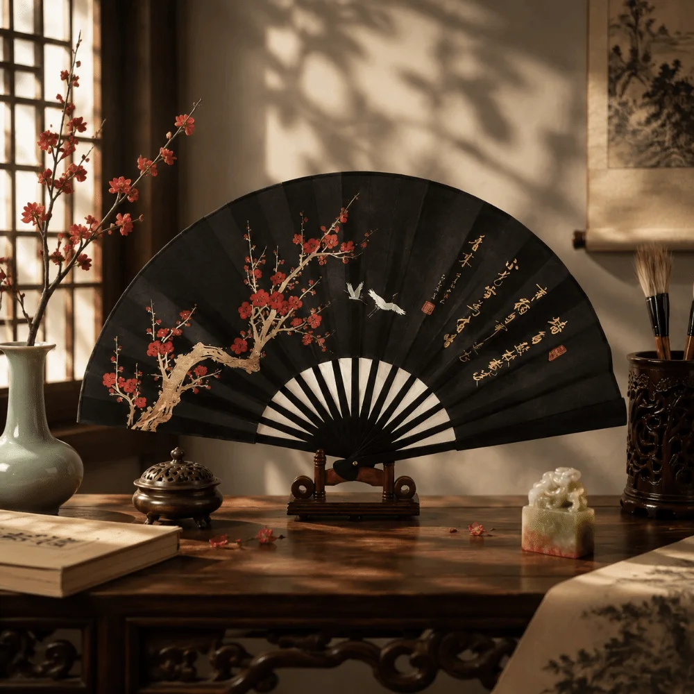 Decoration Collapsible Hand Fan Chinese Style Home Ornaments Ancient-style Folding Fan Cloth Flower Dancing Hand Fan