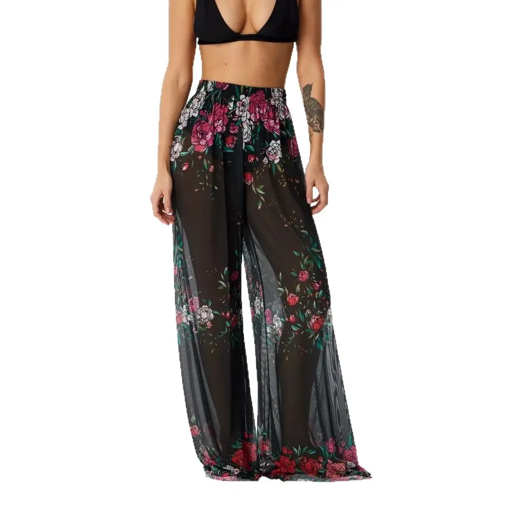 Women Summer Beach Wide-Leg Skirt Pants Lightweight Quick-Dry Breathable SPF Sun Protection Casual Loose Fit Holiday Beachwear