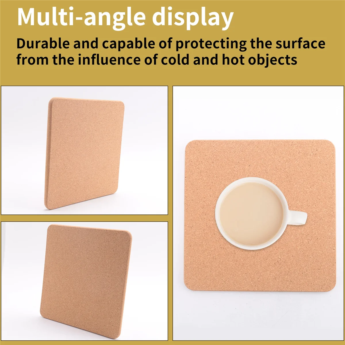 ABJS Cork Trivet, 6 Pcs High Density Thick Square Cork Trivets for Hot Dishes, 8 Inch Multifunctional Cork Coaster