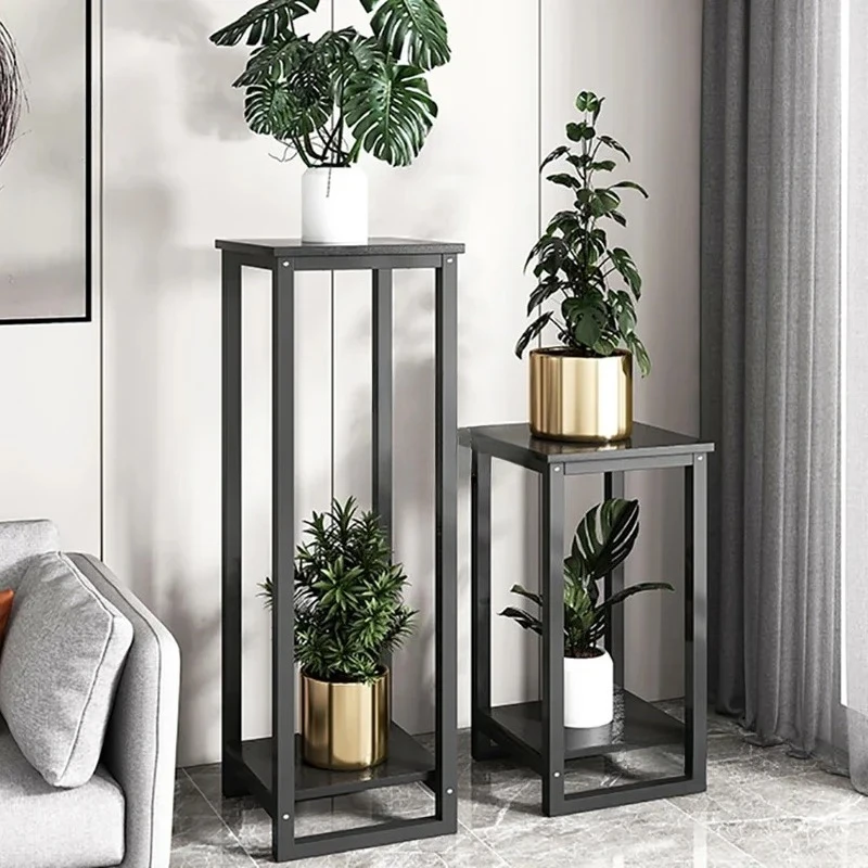 & Simple Double-layer Iron Plant Shelves Elegant Balcony Floor Flower Pot Rack Outdoor Indoor Living Room Art Decoration