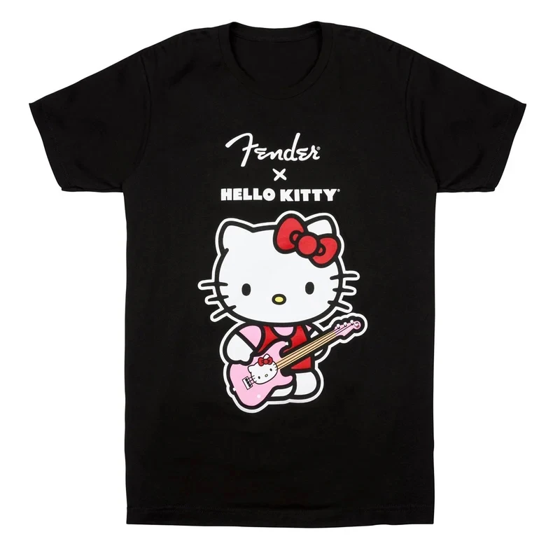 

Hello Kitty Fender Printing Tee Shirt Black and white T-shirt Hip Hop Style Street Clothing Couple Clothing Parent-child outfit