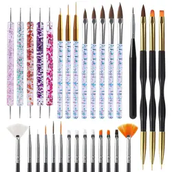 6/31Pcs Nail Art Brush Design Tip Painting Drawing Carving Dotting Pen FlatFan Liner Acrylic Gel UV Polish Manicure Tools