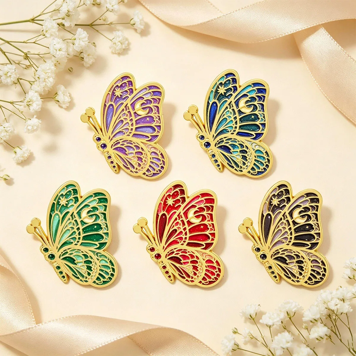 Vintage Mystical Celestial Butterfly Enamel Pins Brooch Lapel Pin Badge on Clothing Accessory Fashion Jewelry Gift For Friend