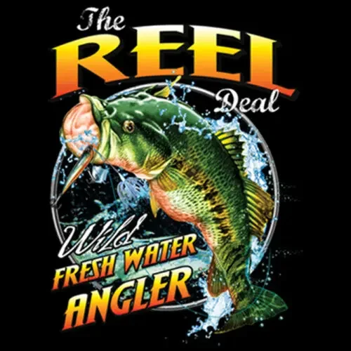 The Reel Deal Wild Freshwater Angler Funny Bass Fishing T Shirt New 100% Cotton Short Sleeve O-Neck T-shirt Casual Mens Top