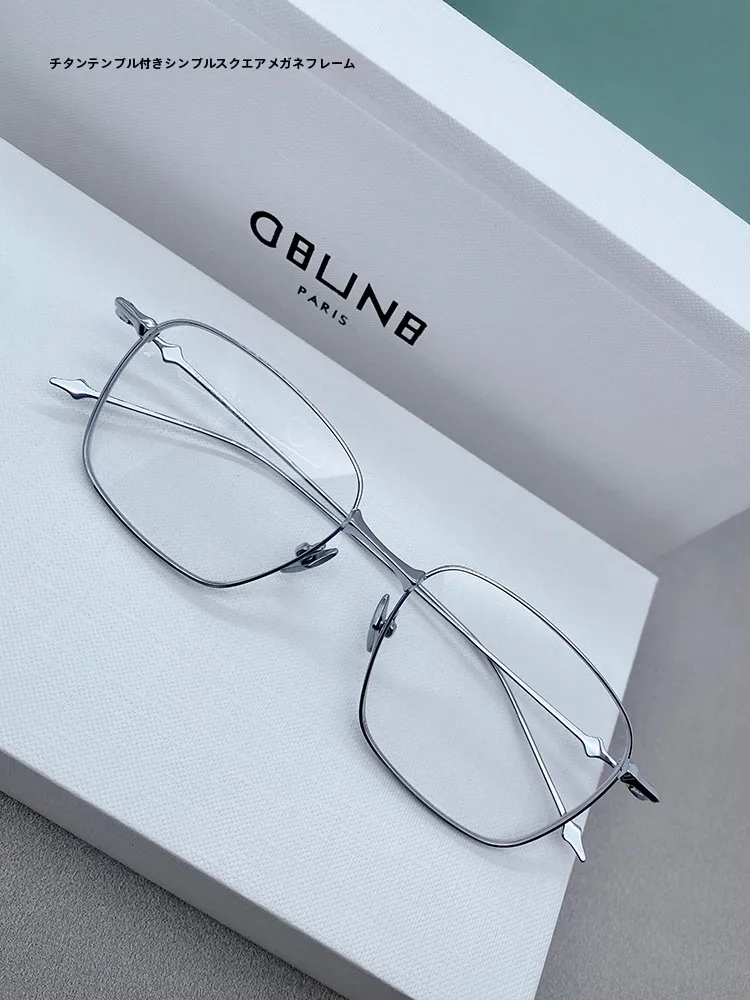ハーフチタンメタルフレームメガネスリムファッショナブルユニセックススクエア光学アイウェアainodブランド55mmレンズ幅5cm脚長