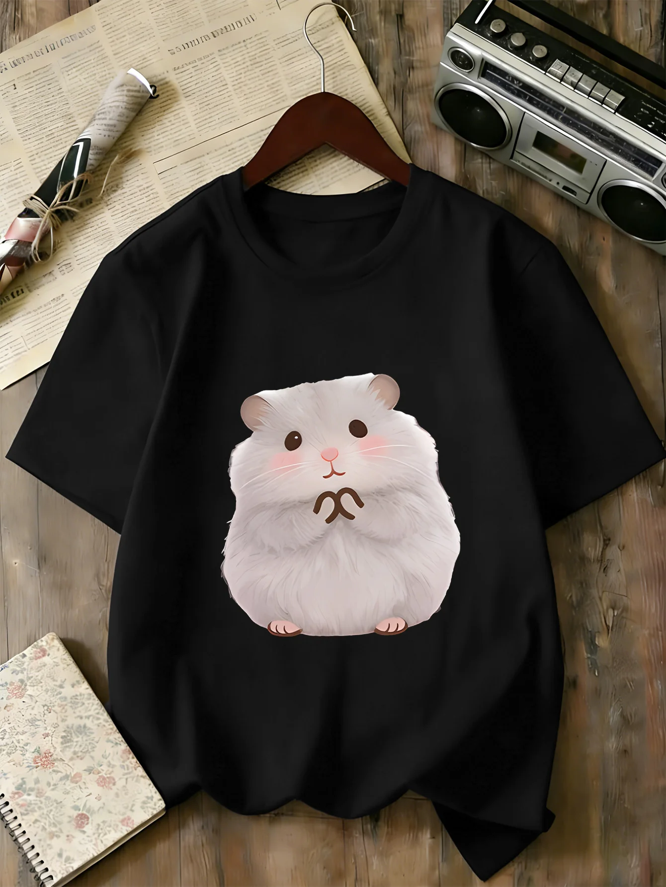 Lovely Blushing Hamster Graphic T Shirt Family Matching Boys Girls Kids Short Sleeve Cute Pet Animal Children Daily Tops