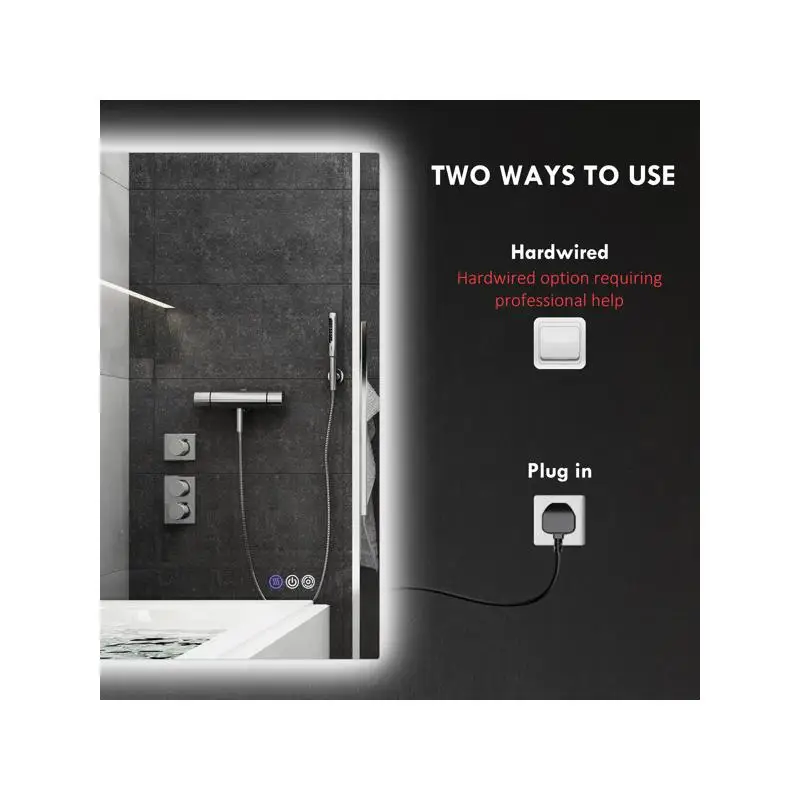 مرآة حمام - مثبتة على الحائط، تصميم حديث، مضادة للضباب، مضاءة LED، قابلة للتعديل، مثالية للديكور المنزلي، سهلة التركيب #6