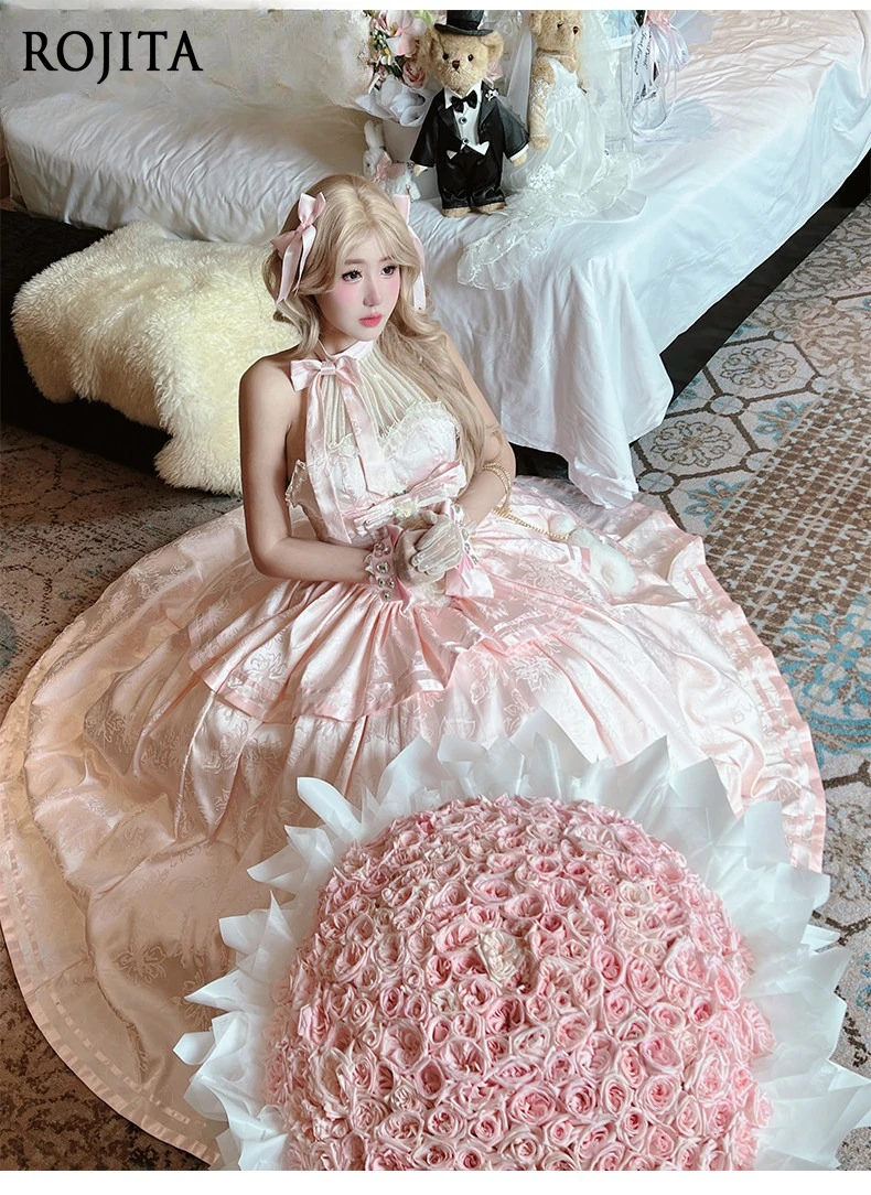 

Elegant Lady Temperament Slimming Halter Pink French Romantic Long Dress Spring Summer Pink Dress Women