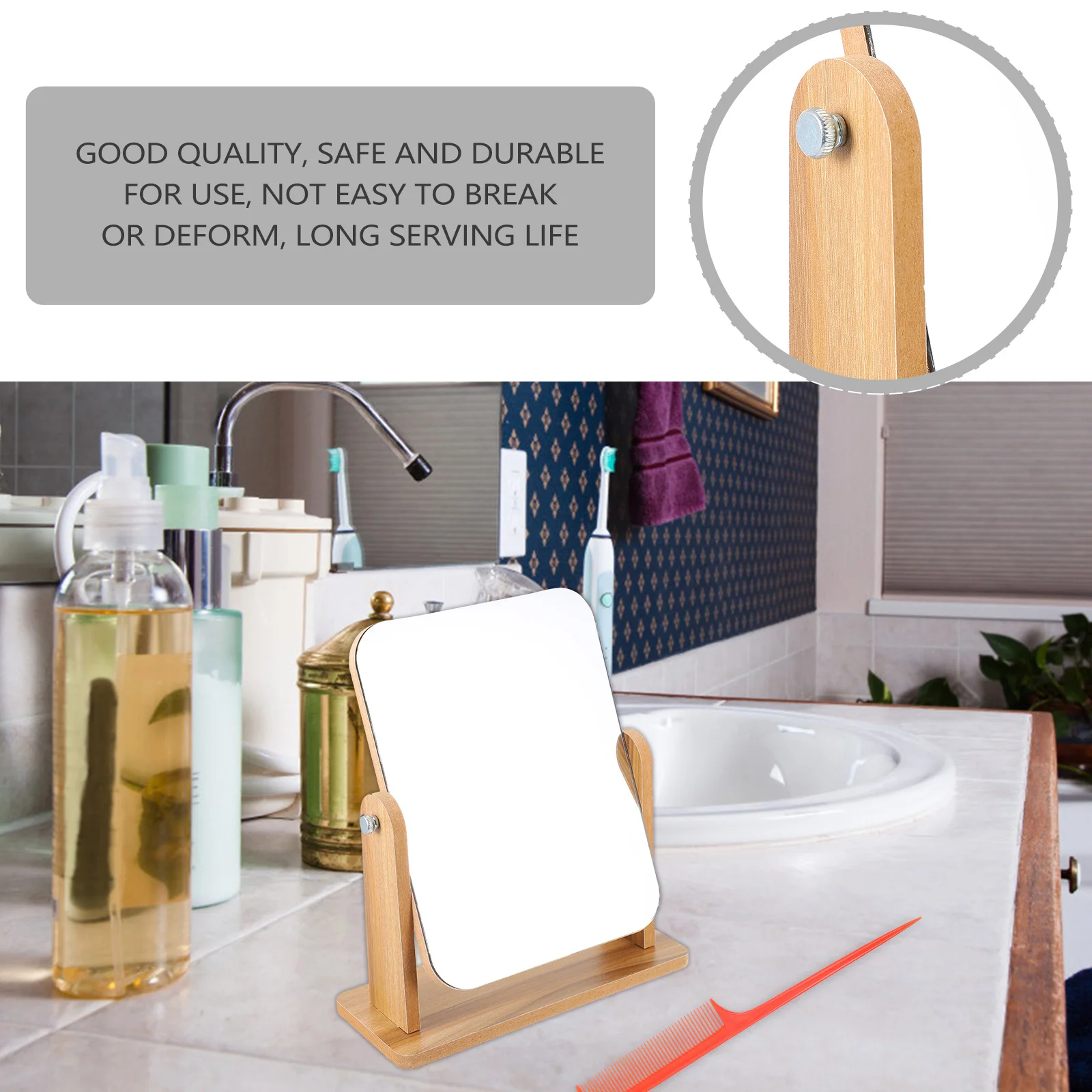 

1Pcs Tabletop Mirror with Base Durable Safe Compact Size for Travel Outdoor Use Perfect Gift for All Ages Women