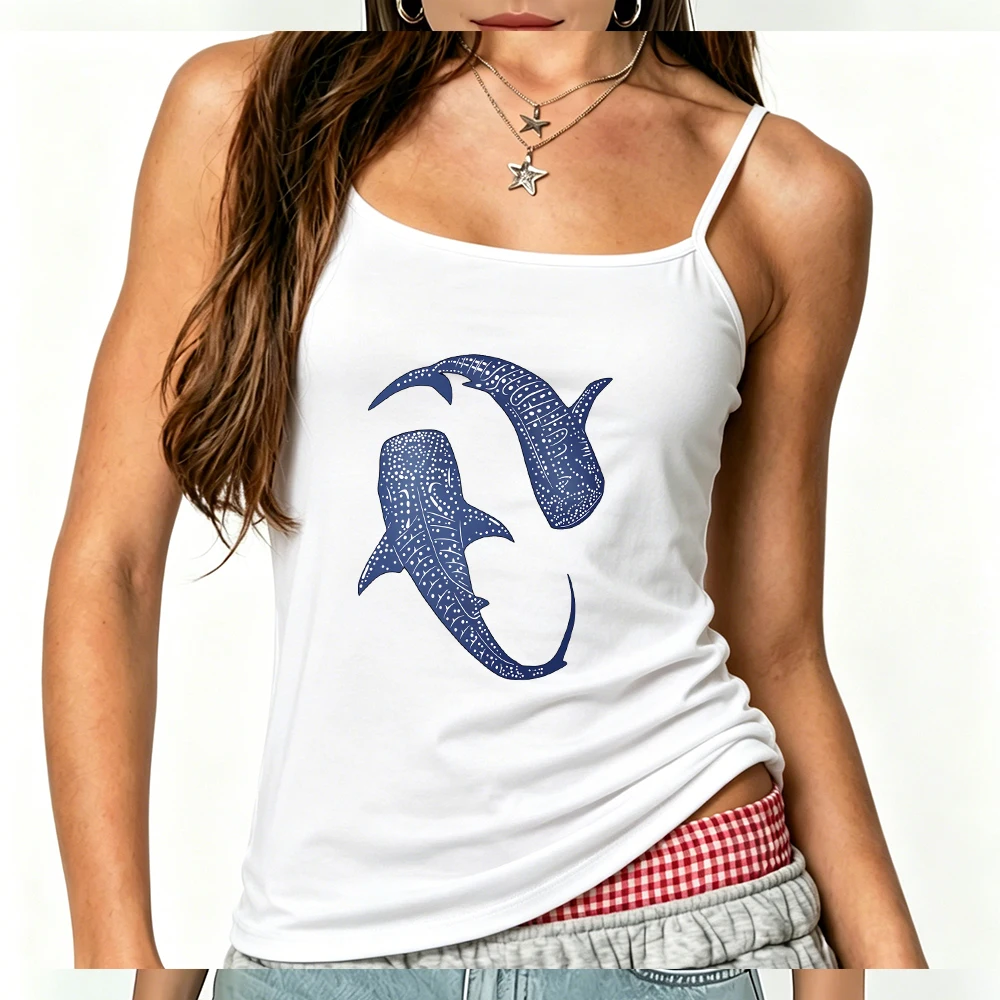 Whale Shark Camisole Marine Life Graphic Crop Top Women Summer Sleeveless Spaghetti Strap Tank Tops Casual Vest Streetwear
