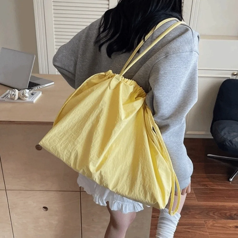 

Модная однотонная нейлоновая сумка-тоут, универсальная большая вместительная сумка на шнурке, легкая повседневная женская сумка, женская сумка