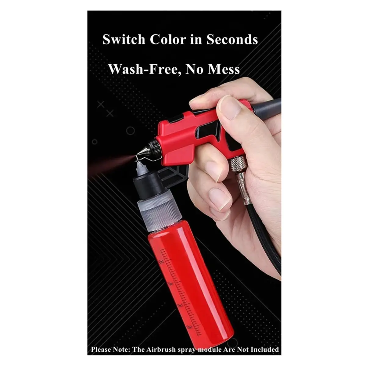 A78I No-Clean Airbrush Accessories Kit - 6-Piece Paint Bottles & 100 Disposable Nozzles (0.3/0.5mm 50 Each) Disposable Nozzle