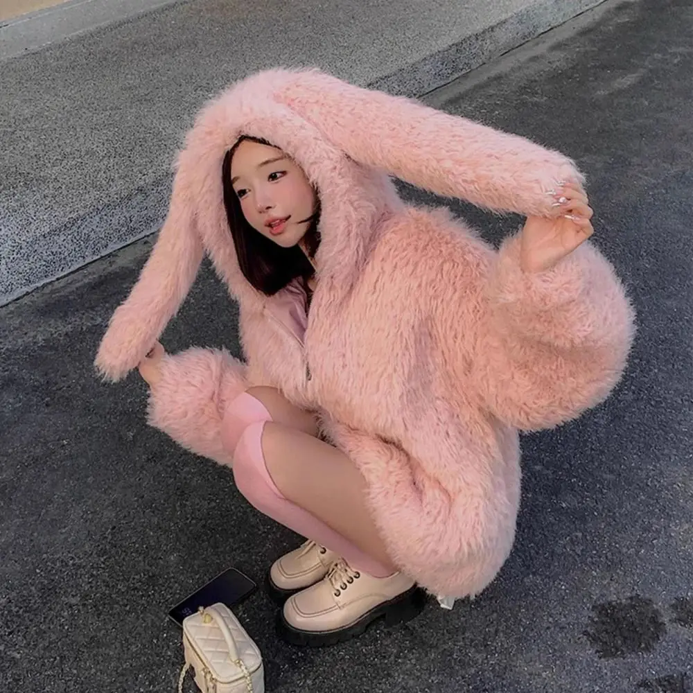 

Свободная толстовка с длинными рукавами из искусственной овечьей шерсти, толстый теплый женский топ, кардиганы, женские Y2K Kawaii, зима-осень, плюшевые пальто, женские