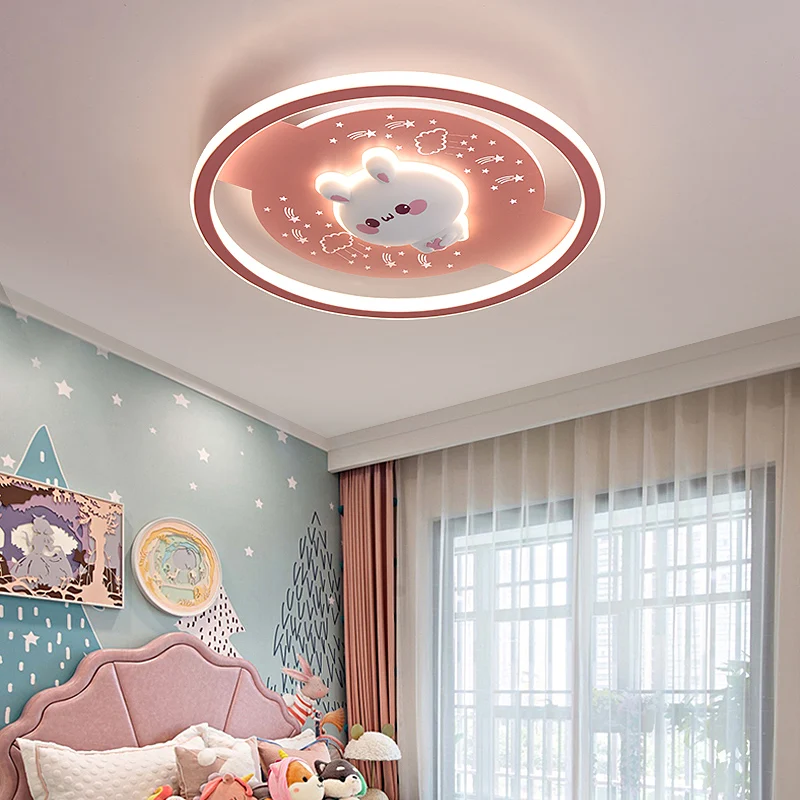 Cartoon Led Ceiling Lights Kids Baby Room Decor Cute Rabbit Ceiling Light Girls Room Lamp Pink Bunny Children Bedroom Chandelier