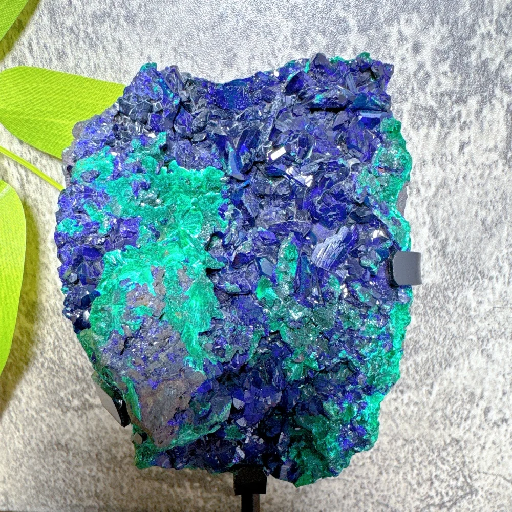 High-Quality Natural Azurite Malachite Geode Crystal Mineral Specimen Reiki Healing Stone Collectible Spiritual Product +Stand