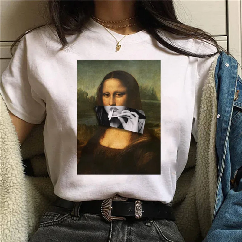 Summer New Mona Lisa Aesthetic Harajuku T Shirt Ullzang Vintage Graphic T-shirt Funny 90s Tshirt Korean Style Top Tees Women