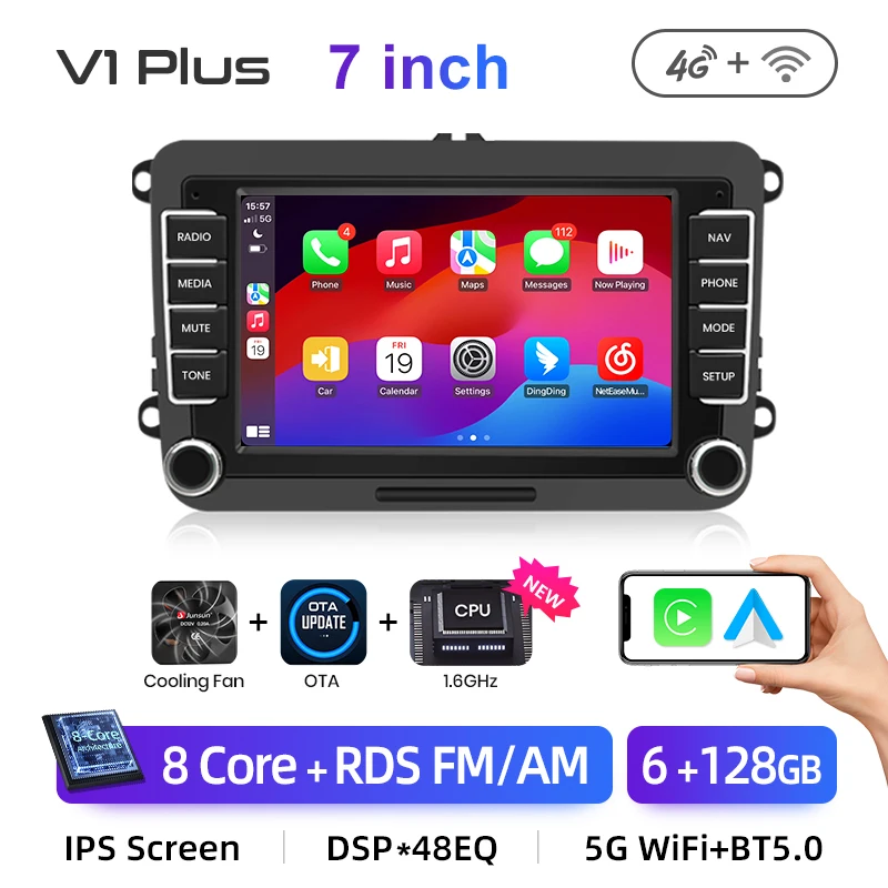 Junsun 7 9 10 Inch Universal Car Radio for volkVolkswagen VW Passat B6 B7 T5 Tiguan Touran GOLF POLO Wireless CarPlay Android Auto