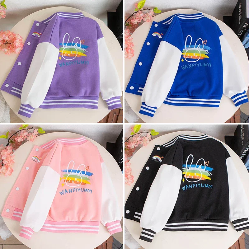 

4 6 8 10 12 Years Girls Baseball Coat Spring Autumn Teen Kids Sweatshirt Jackets For Girls New Fashion Unicorn Rabbit Outerwear