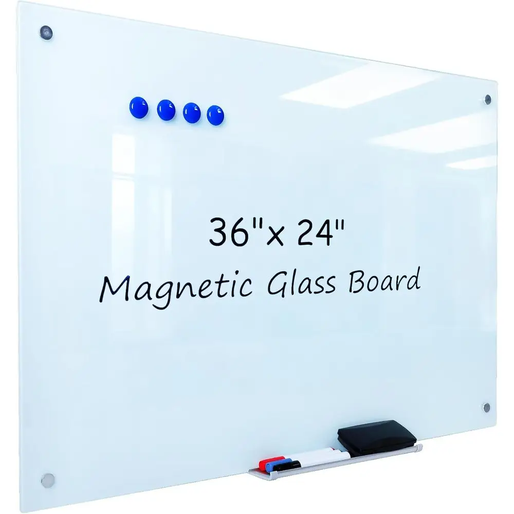 

36 x 24 Magnetic Glass Dry Erase Board for Office, Home, and School