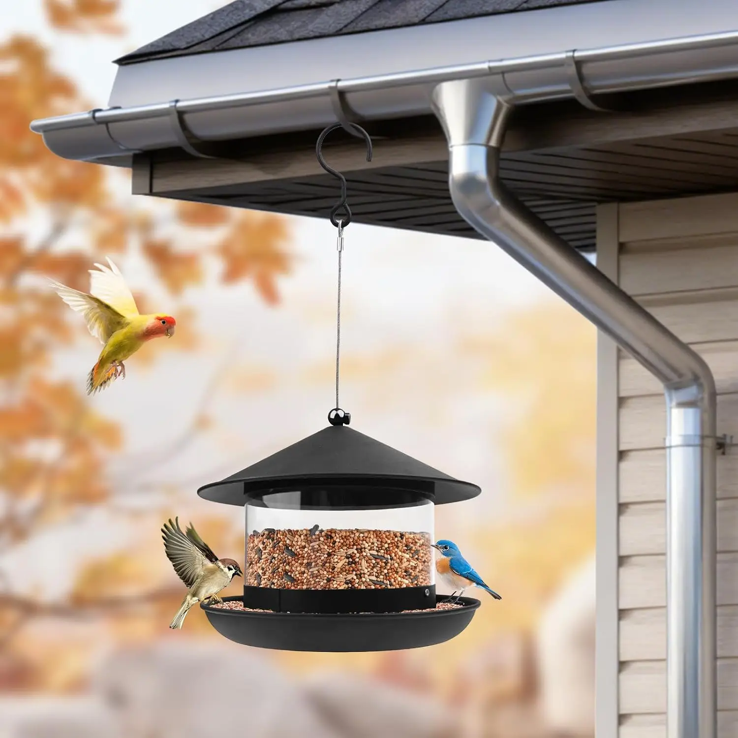 Mangeoire à oiseaux en métal pour l’extérieur, à suspendre, empêche l’accumulation d’eau, distributeur de graines pour oiseaux utilisable toute l’année, mangeoire à oiseaux sauvages facile à observer, idéale pour les moineaux, les rouges-gorges et les oiseaux de jardin.