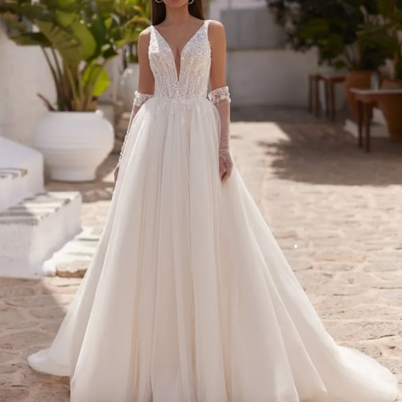 simple Satin white Wedding Dresses off-shoulder A skirt glitter decal Gowns Made wedding dress Customized