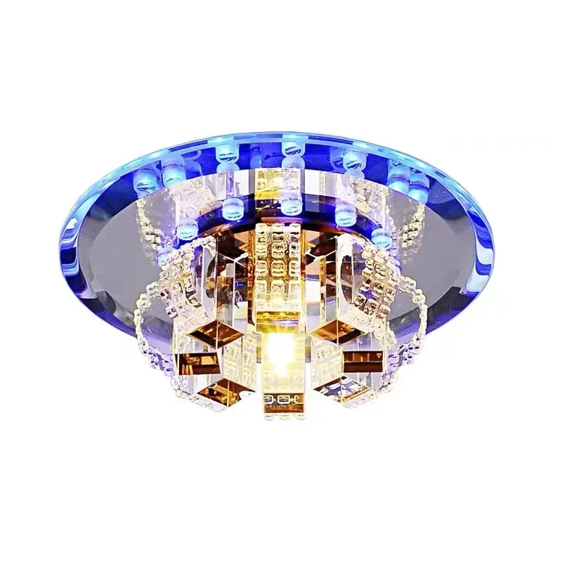 

Crystal Aisle Corridor LED Light Luxury Crystal Round Ceiling Hole Embedded Porch Hall Lighting Entrance Warm Light for Kitchen