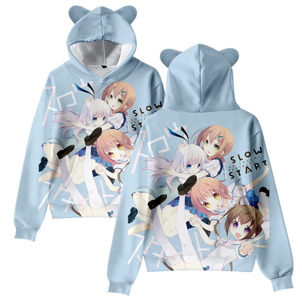 

Slow Start Anime Cat Ear Hoodie Women Men Long Sleeve Sweatshirt Casual Cute Pullover Clothes