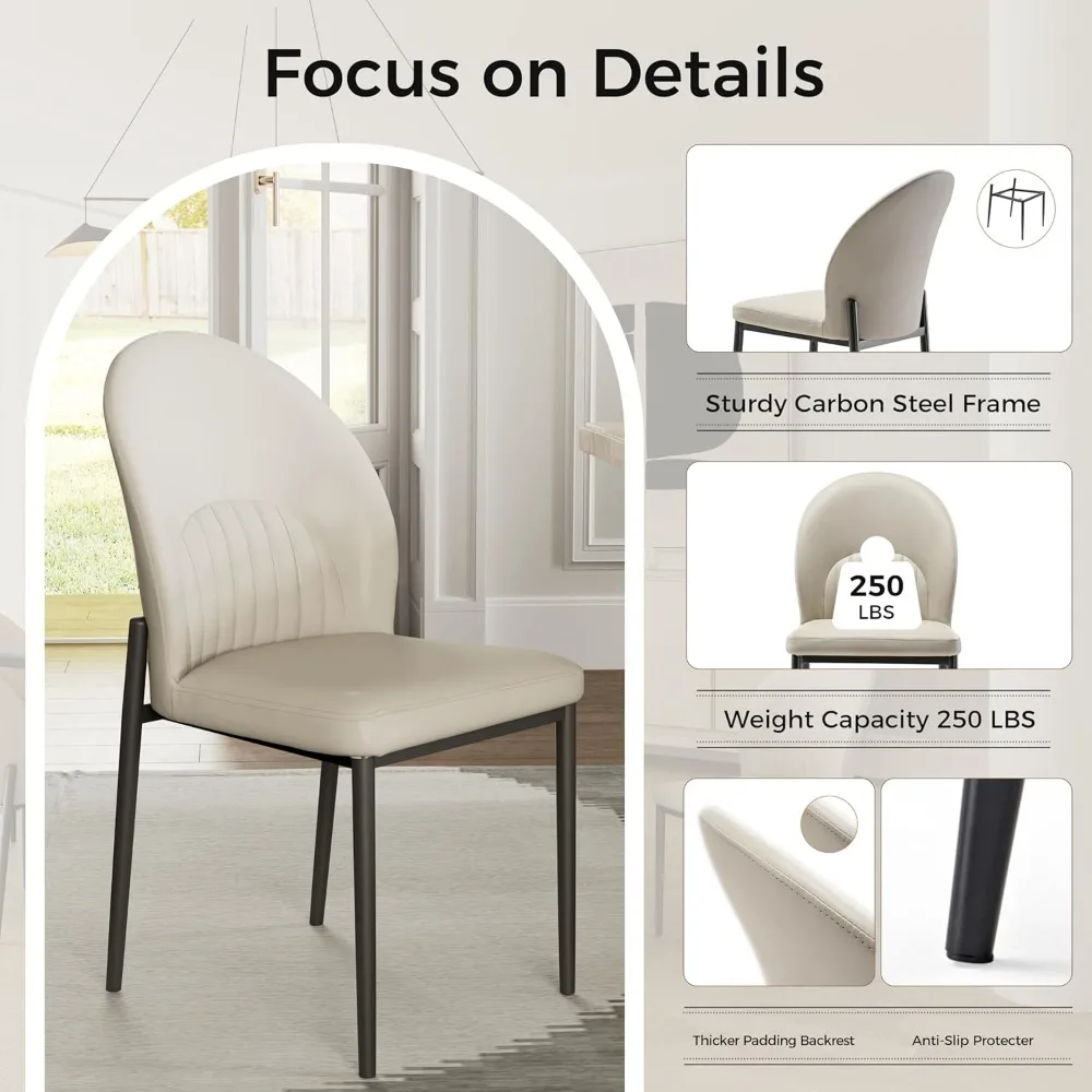 Gepolsterte moderne Esszimmerstühle aus der Mitte des Jahrhunderts, 2er-Set, dicke Rückenlehne, ergonomische Küchen- und Esszimmerstühle, langes PU-Leder