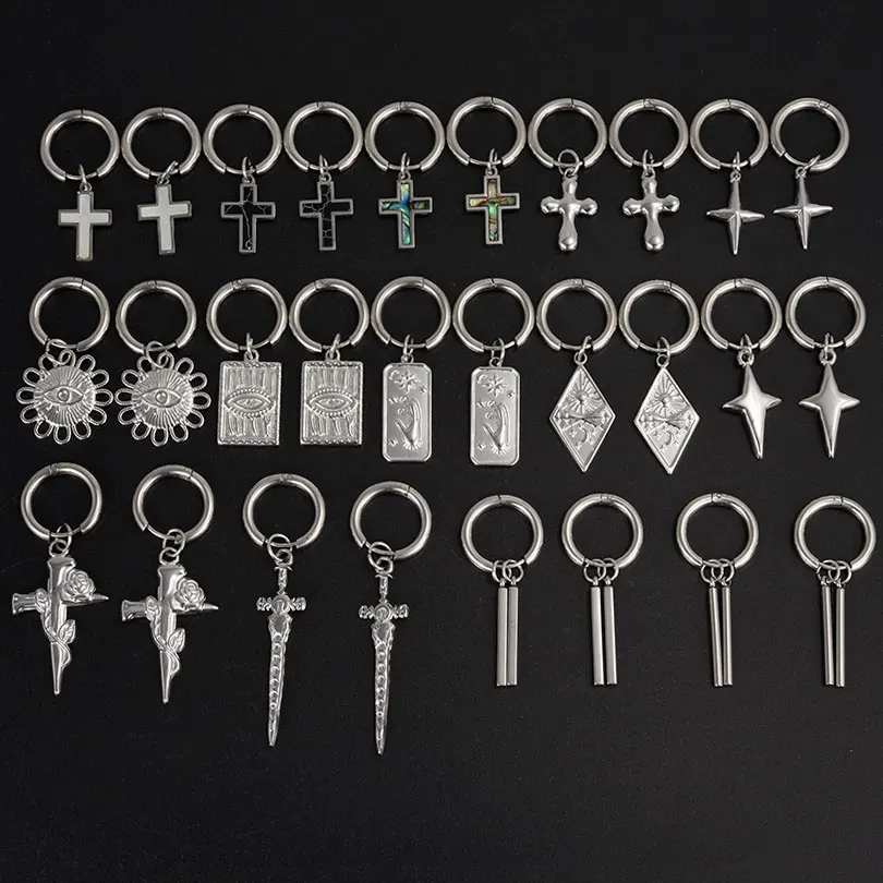Pendientes colgantes De aro multiestilo, Pendientes De acero inoxidable para Mujer y hombre, joyería con ojo cruzado, estrella del sol, Arete De Acero De Inoxidable para Mujer