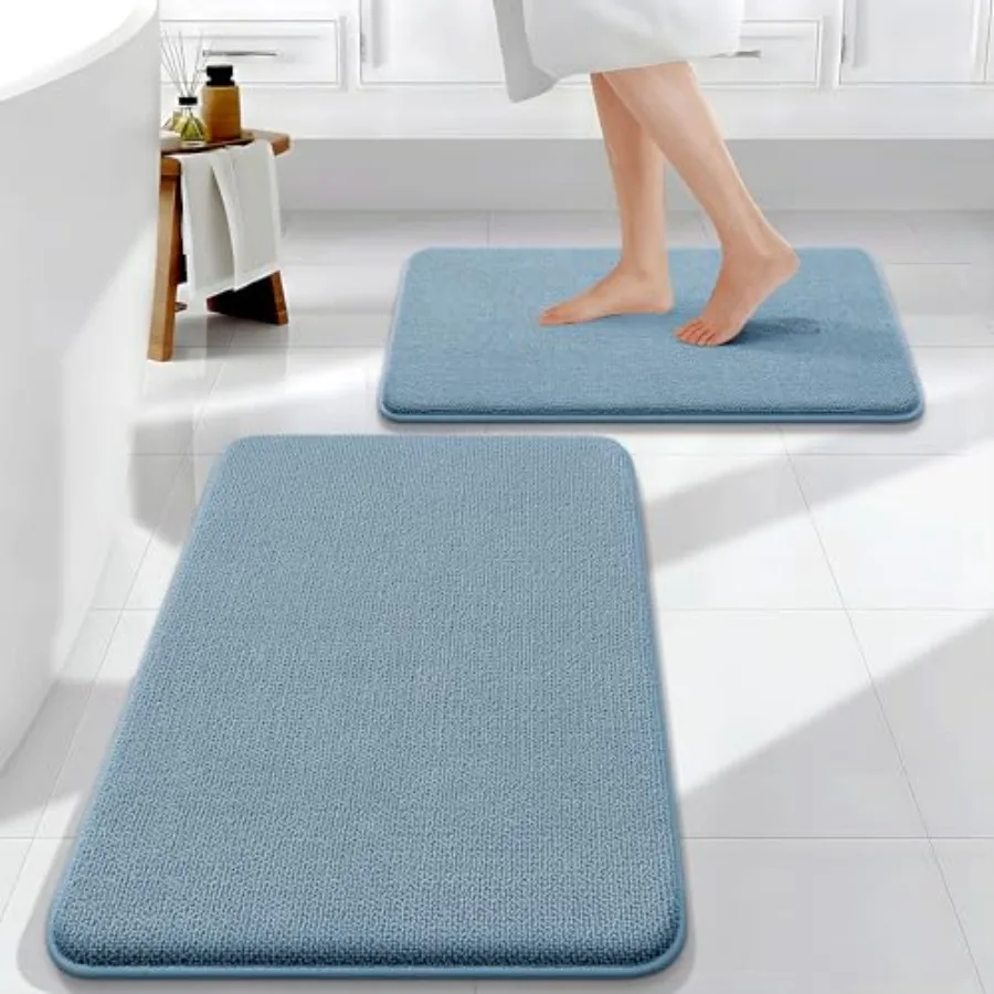 

Bathroom Rugs Sets 2 Piece Soft Absorbent Memory Foam Bath Rug Set Non-Slip Quick Dry Machine Washable Bath Mats for Bathroom H
