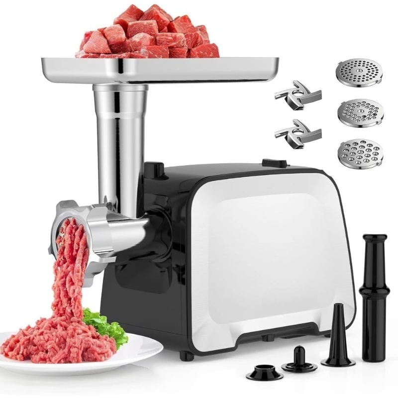 

Electric Meat Grinder Stainless Steel Sausage Stuffer Maker with 2 Blades 3 Plates Sausage Tube and Kubbe Kit 2000W Max Heavy