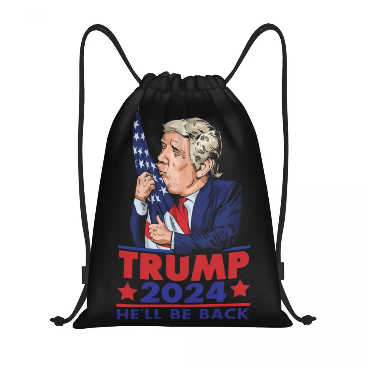 Trump 2024 He'll Be Back Drawstring Bags Men Women Portable Sports Gym Sackpack Training Backpacks