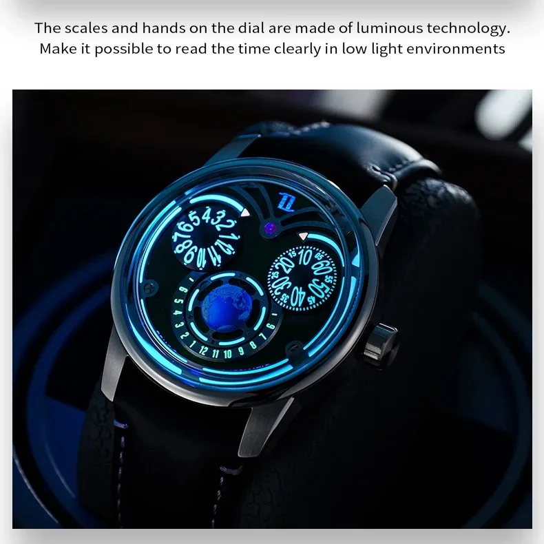 OBLVLO Men Automatic Watch 42MM New Design Mechanical Wristwatch Luminous Rotatable Small Dial 50m Waterproof Sapphire Mirro
