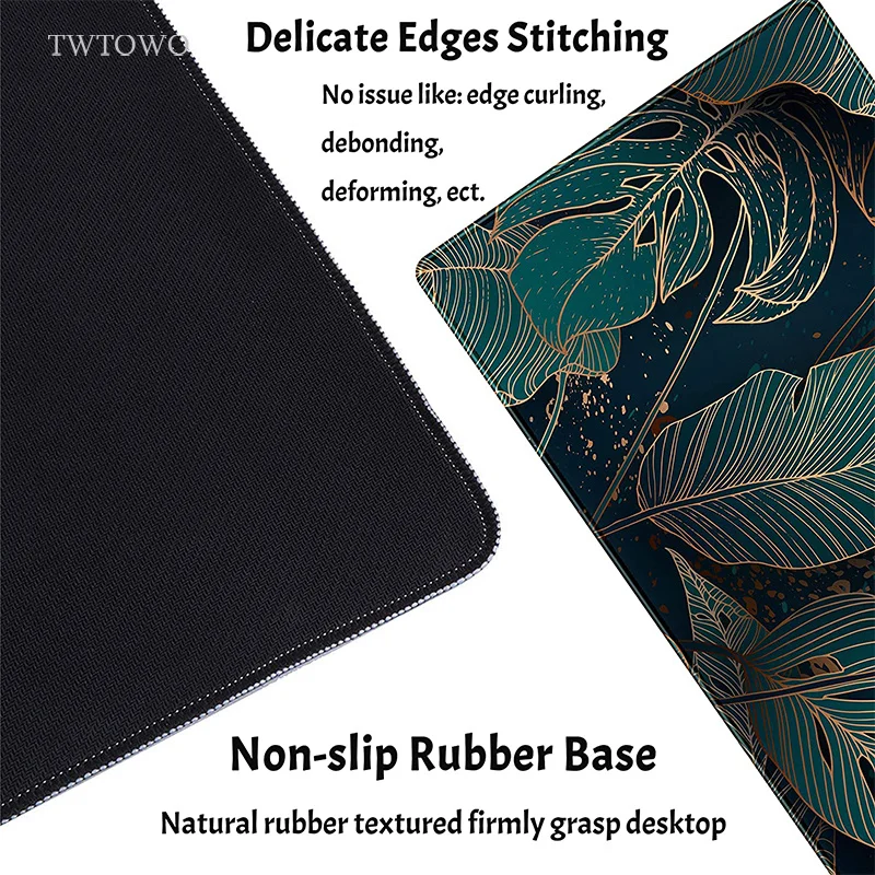 Golden Green Palm Leaves Mouse Pad Gamer XL Large HD Custom Home Mousepad XXL Playmat Carpet Non-Slip Soft Desktop Mouse Pad view 2