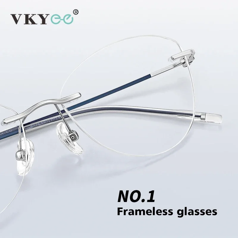 Fashion New Simple Butterfly Ultralight Pure Titanium Rimless Eyeglasses Anti-Blue Light Glasses Customizable Prescription