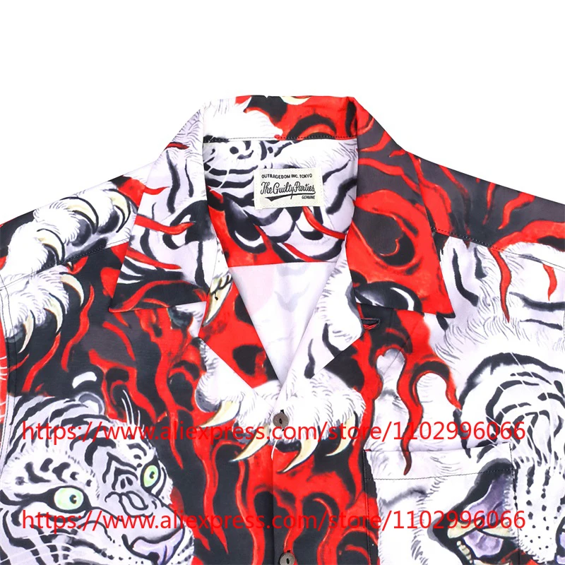 WACKO MARIA Men's Shirts Tiger Print Hawaiian Shirt Short Sleeve Button Up Streetwear High Quality Top