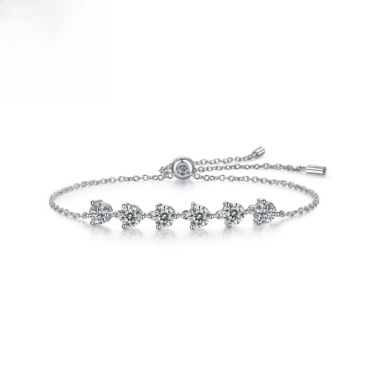 

S925 Silver White Gold Plated 3CT D Color Moissanite Six-Pearl Three-Prong Women's Bracelet, Exquisite Jewelry.